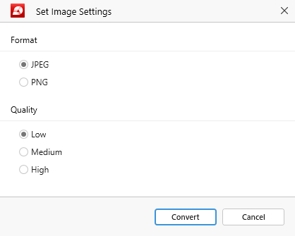 PDF Extra: selecting image conversion settings 